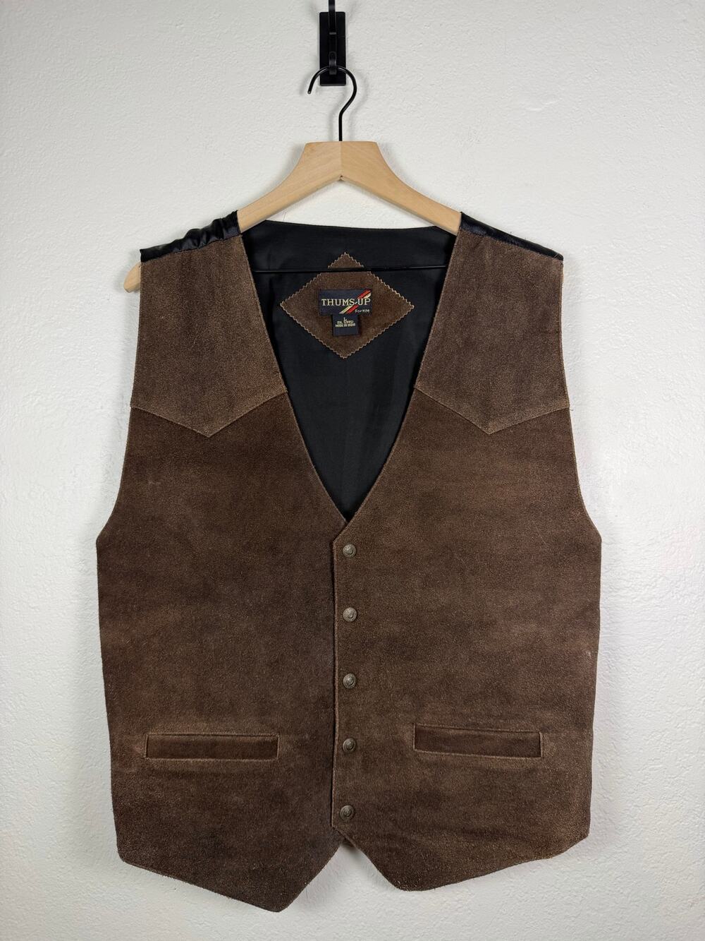 Vintage Brown Leather Western Cowboy Vest Halloween Costume L